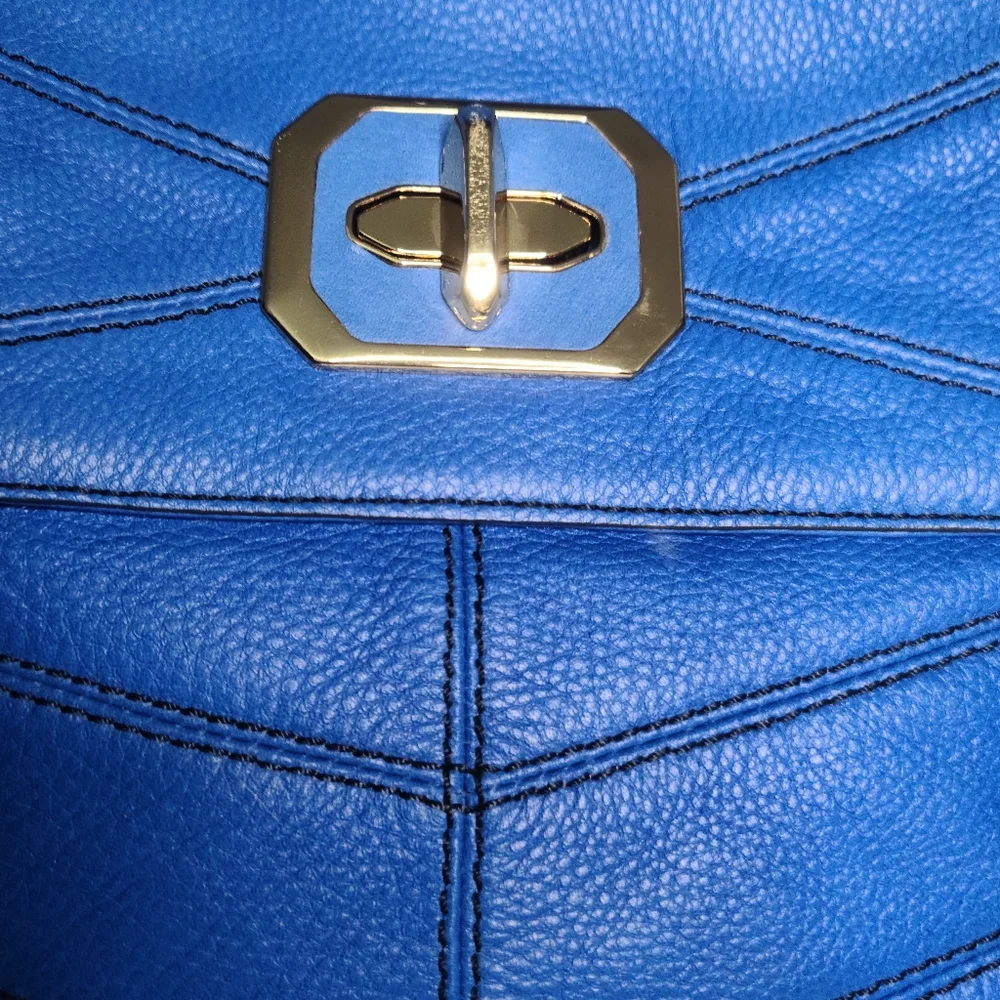 Anthropologie orYany Large Blue Leather Turn Lock Shoulder Bag - Picture 3 of 10